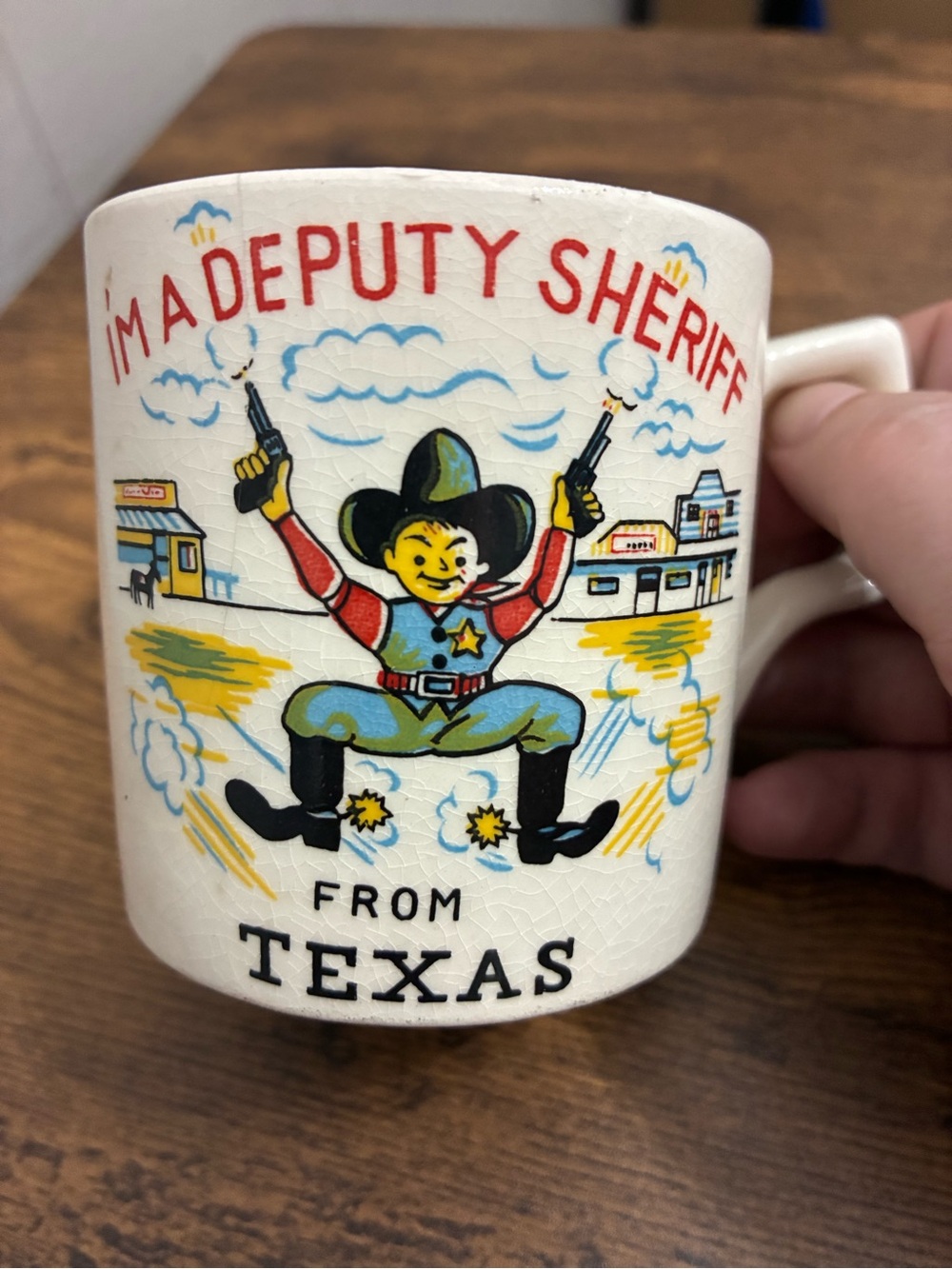 Vintage 'I'm a Deputy Sheriff From Texas' Child’s Ceramic Mug